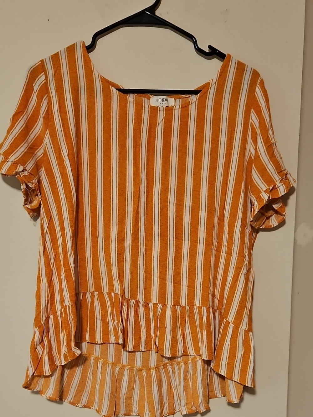 Umgee Orange & White Vertical Stripe Ruffle-Hem Tunic